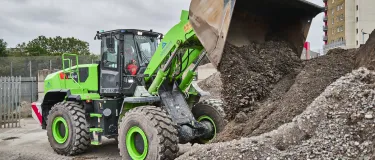 The Liugong 856HE electric wheel loading shovel at Aggregate Industries' Bow plant. The first of its kind in Europe.