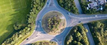 Roundabout aerial view of asphalt roads