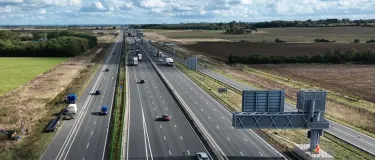 Drone looking down on the A14 motorway