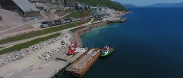Glensanda birds eye view showing port and operations 
