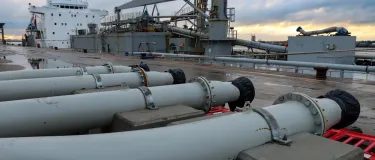 The NAC Indian ship berthing at the Port of Southampton Cement Terminal