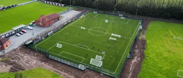 An aerial view of Coalville Town FC's new 3G pitch which was supported by material and monetary donations from Aggregate Industries