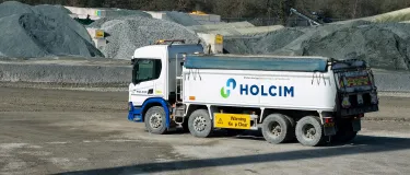 A Holcim UK tipper lorry at Bardon Hill Quarry in Leicestershire
