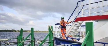 Coxswain Lawrie Cerexhe on board the Lady Ioana which transports colleagues and visitors from the mainland to Holcim's Glendsanda super quarry