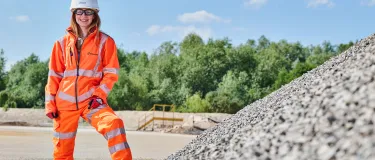 Laura Golledge, East Midlands RMX General Manager, in her PPE at the Whestone RMX Plant in Leicester.