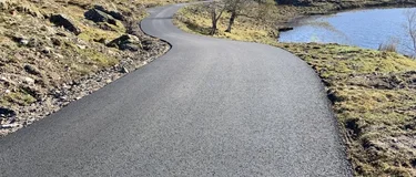 The resurfaced Kinloch Hourn single track road in the western Highlands which was supplied by Holcim