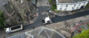 A road in Leicester being milled and planed ready for resurfacing by Aggregate Industries
