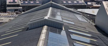 Solar panels on factory rooftops at Aggregate Industries' Hulland Ward site