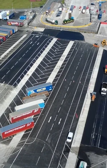 An aerial view of Heysham Port's newly constructed trailer park