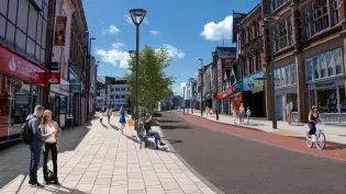 A computer generated image of how The Spot to St Peter's Street in Derby will look after redevelopment with Charcon sustainable products