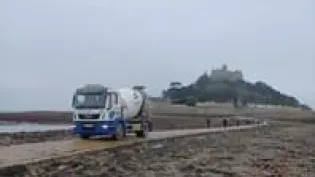 Concrete truck delivery Cornwall st Michael's mount 