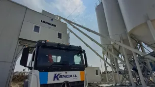 A mixer truck at Shoreham's new readymix concrete plant