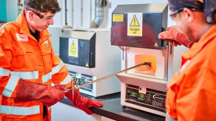 Cement apprentice Connor Haigh working in the Cauldon Cement Plant lab.