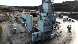 An aerial drone shot of the new asphalt plat at Cauldon Low