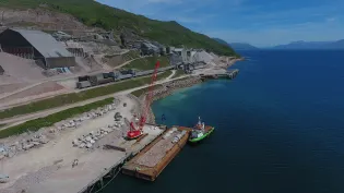 Glensanda birds eye view showing port and operations 