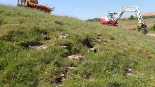 Work being carried out by diggers at Caldon Dale in Staffordshire to translocate grassland. The project won an MPA biodiversity award.