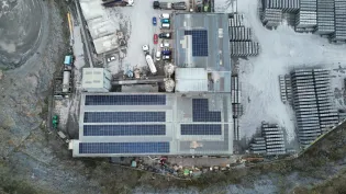 An aerial viw on new solar panels on the rooftops of the Callow plant in Somerset