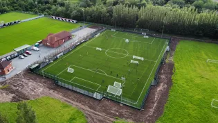 An aerial view of Coalville Town FC's new 3G pitch which was supported by material and monetary donations from Aggregate Industries