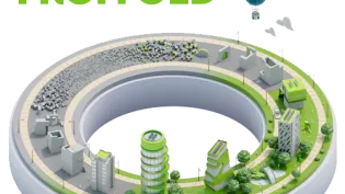 Loop showing the recycling of old buildings into new with the text "Build new from old"