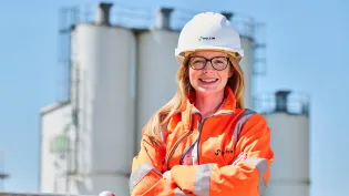Laura Golledge, East Midlands RMX General Manager, in her PPE at the Whestone RMX Plant in Leicester.