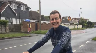 Kelly Lowe riding a bike in her spare time. Kelly suffers from long covid.