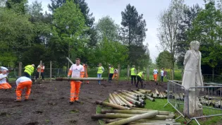 Volunteers from Aggregate Industries help renovate The Shot at Dawn memorial at the National Memorial Arboretum in Alrewas