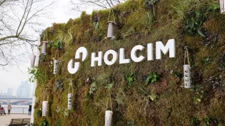 A billboard made from low carbon and recycled materials and edible plants unveiled in London's Southbank for the launch of Holcim UK