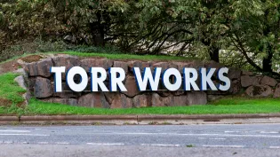 The front entrance sign for Holcim UK's Torr Works 