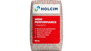 Concrete bag with the text high performance concrete