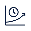 Icon showing a graph pointing up with a clock