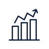 Icon of a bar graph with an arrow moving up