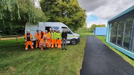 Aggregate Industries contracting team next to completed path project at Keyham Lodge School