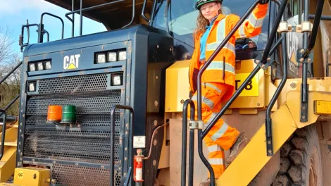 Higher Apprentice Sarah Howorth on site at Westleigh Quarry.
