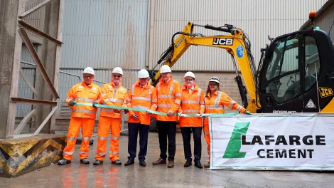 Thierry Davila, plant manager, is joined by colleagues and councillors to mark the start of work on the new kiln bag filter system.