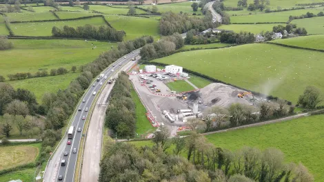 Drone image of a SiteBatch facility sitting alongside the A590 highway