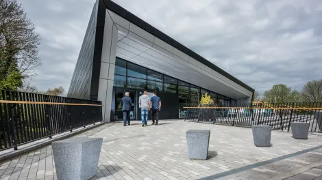 A picture of Stonefleck flag paving in situe at the battle of britain museum