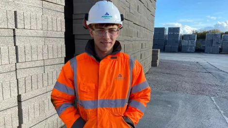 One of Aggregate Industries HIgher Apprentices, Callum King at our Croft Concrete Products facility.