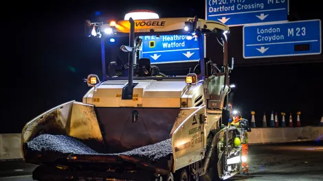 Laying asphalt on the M23 motorway