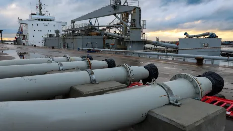 The NAC Indian ship berthing at the Port of Southampton Cement Terminal