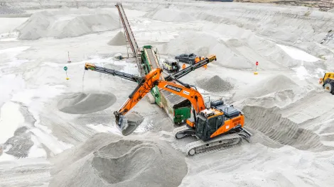 The trial of an autonomous excavator at Lee Moor Quarry as part of a collaboration between Holcim, Hyundai/Develon and Gravis Robotics