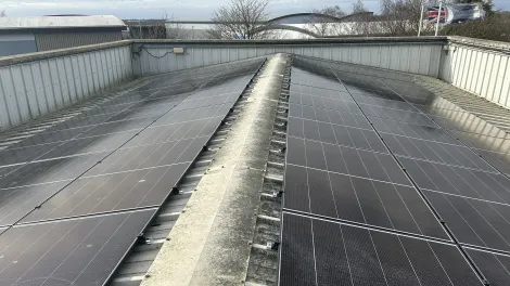 Solar panels on the roof at Bardon Hill Head office building
