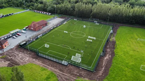 An aerial view of Coalville Town FC's new 3G pitch which was supported by material and monetary donations from Aggregate Industries