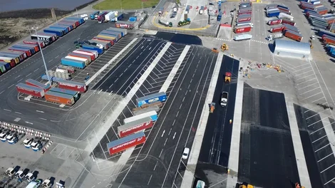 An aerial view of Heysham Port's newly constructed trailer park