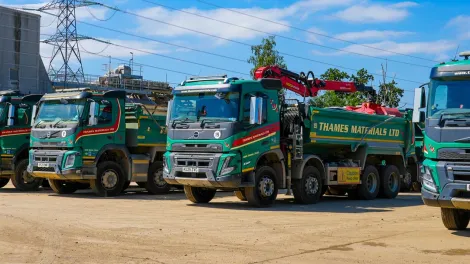 Four Thames Materials Trucks parked up at their London base at Harefield