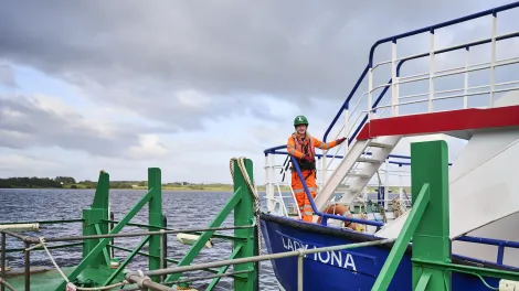 Coxswain Lawrie Cerexhe on board the Lady Ioana which transports colleagues and visitors from the mainland to Holcim's Glendsanda super quarry