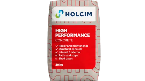 Concrete bag with the text high performance concrete