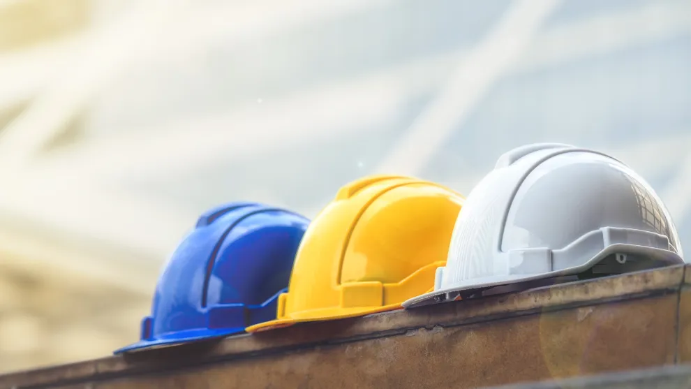 White, Yellow & Blue Hardhats