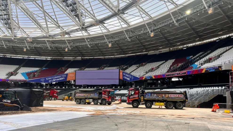 Two Sivyer trucks passing each other in London Stadium