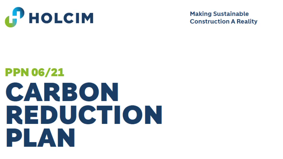 Holcim logo with text that says "Carbon Reduction Plan"