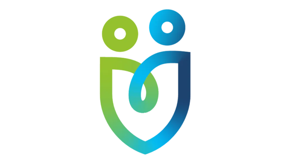 Icon depicting two people linked together in a badge shape